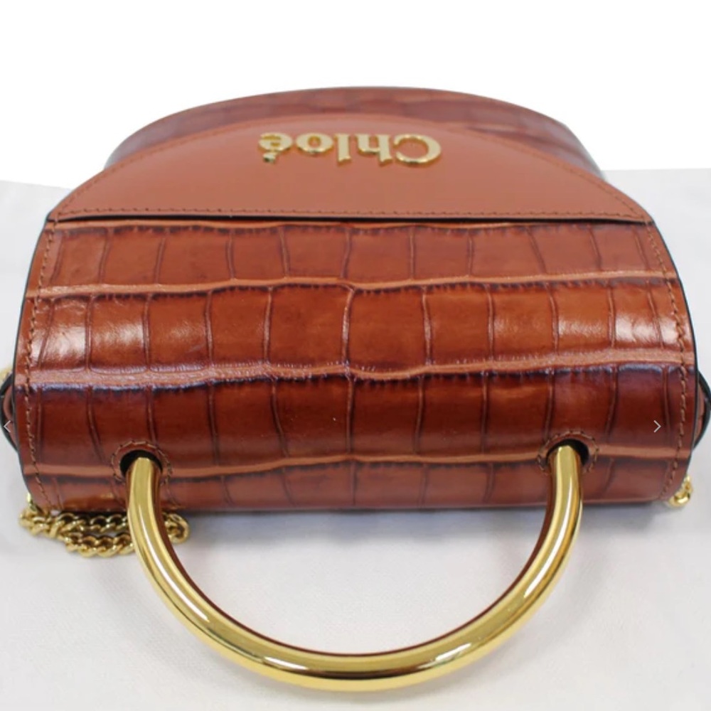 CHLOE
Aby Lock Small Embossed/Calfskin Leather Chain Shoulder Bag Brown - Picture 8 of 16